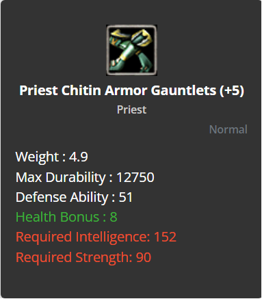 Priest Chitin Armor Gauntlets +5